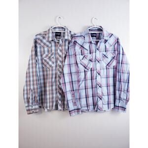 (Ju) Wrangler Mens Western Shirt Size L Cowboy Western Plaid Pearl Snap Lot of 2